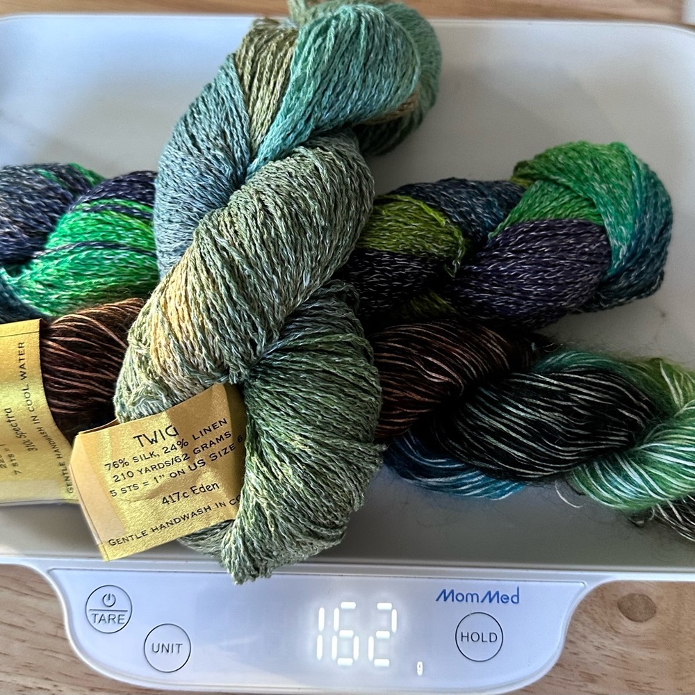 2 Skeins Alchemy Twig and 1 of tweedy. Complimentary colors silk blends